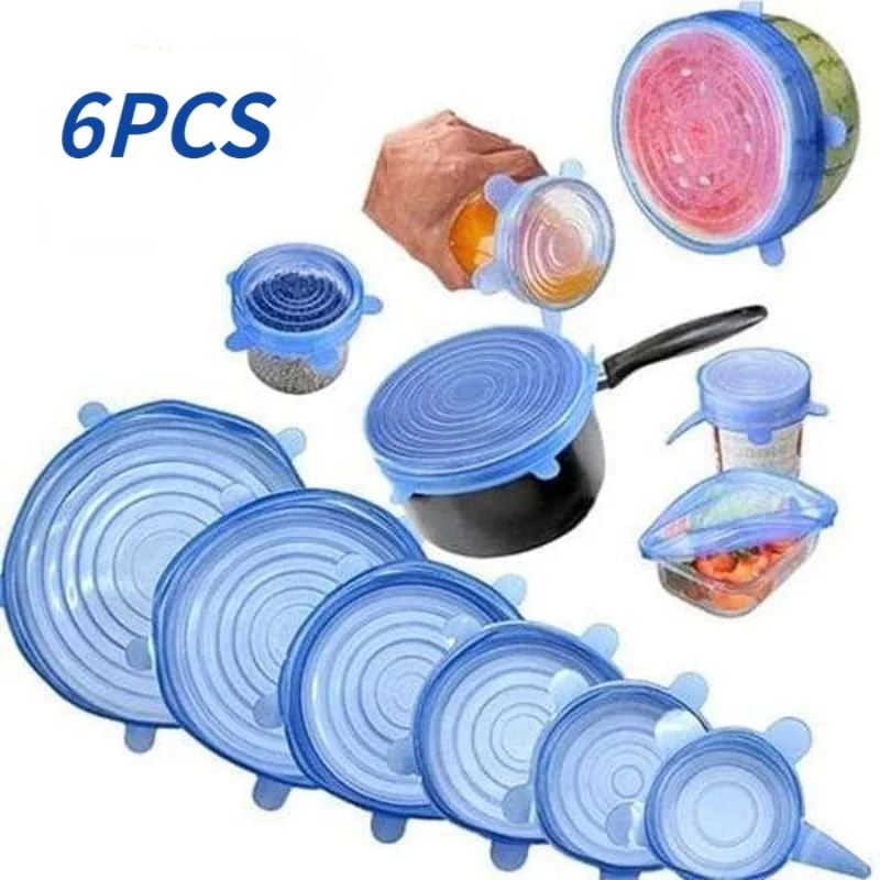 Food Silicone Cover Reusable Kitchen Refrigerator Microwave FoodStorage Preservation Sealable Bowl Stretch Lid Storage Tool food cover microwave cover bowl cover fresh keeping cover preservation cover kitchen utensils kitchen supplies 6PCS