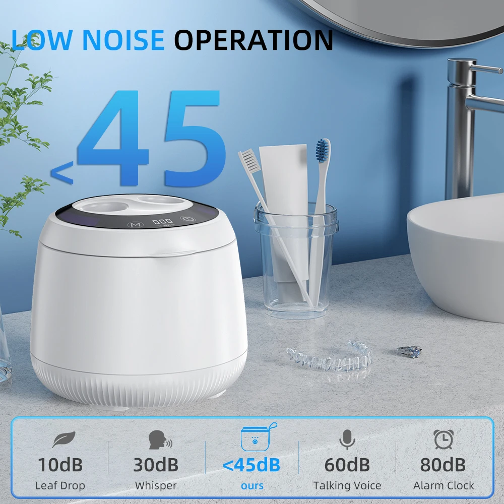 KUNPHY Portable Retainer Cleaner 48kHz 35W Ultrasonic Cleaner Dental Pod with UV-Light for Denture 4 Modes Digital Timer Cleaner 4