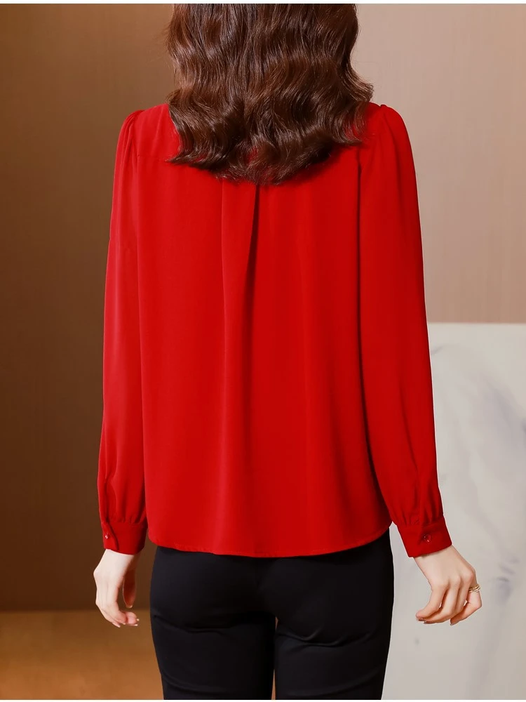 Ladies Chiffon Long Sleeved Blouse Pretty Pretty Small Fashion Retro Literature Shirts Tops for Women 2024