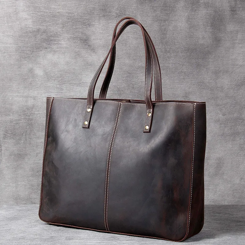 Buy Vintage Genuine Leather Tote Bag Handbag Shopper Purse Shoulder Bag for  Women Office Laptop Bag, Brown, Large at