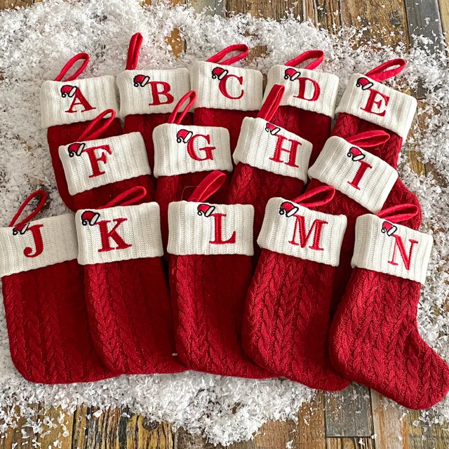 Merry Christmas Socks Red Snowflake Alphabet Letters Christmas