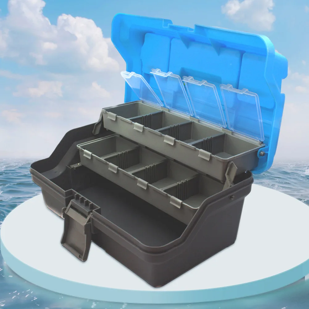 3-Layer Folding Fishing Gear Box Portable Storage Tool Box Multipurpose Fishing Toolbox with Handle for Tackle Storage