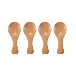 Set of 4 Mini Wooden Spice and Condiment Scoops - Short Handle Kitchen Spoons for Sugar, Tea, and Coffee (Natural Wood Color)