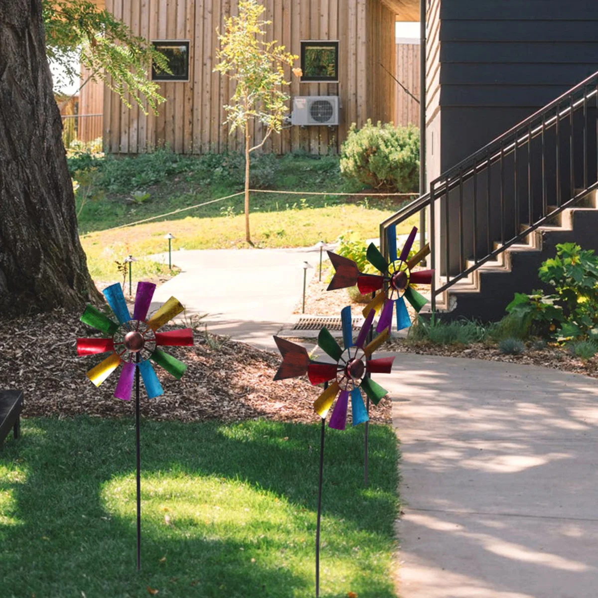 Flower Wind Spinner Stake Rainbow Metal Windmill Garden Decoration Garden Stake Outdoor Wind Sculpture Lawn Decoration garden art decor windmill toys wind spinner garden windmill