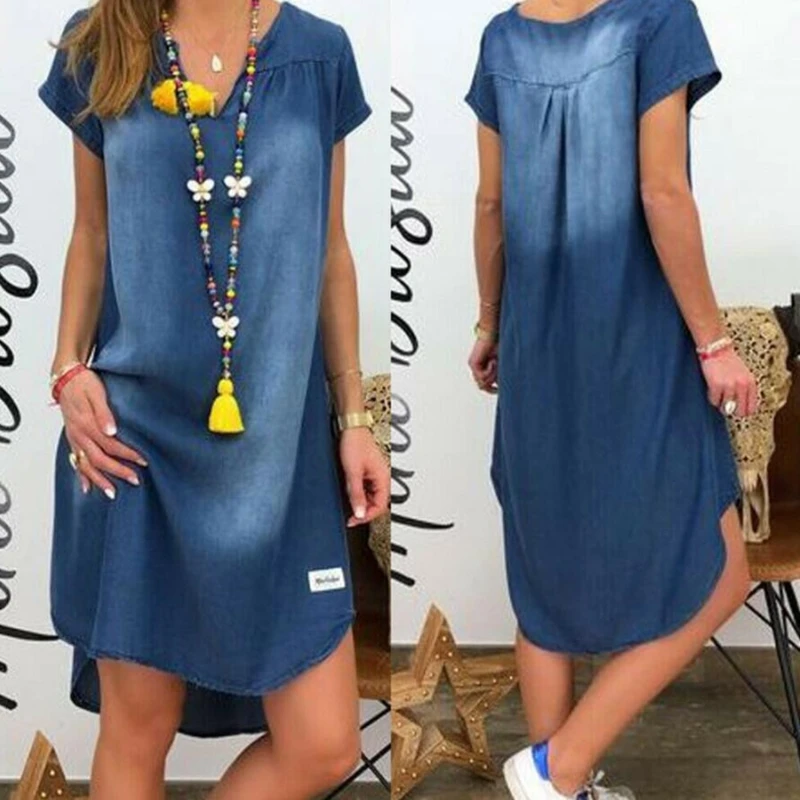 

2023 Women V Collar Pullover Short Sleeve Denim DressNew Dress Casual Dress Vestidos SummerNew Beach Dress Summer