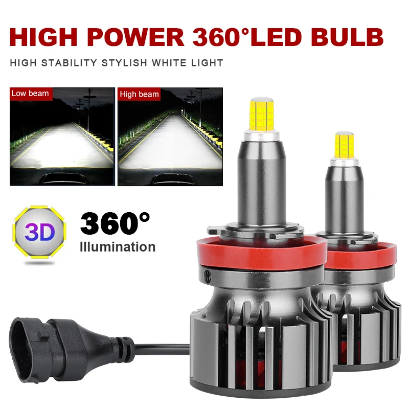 H7 Led Canbus 360 H11 H1 H4 90000lm 320w Ampoules de phare de voiture Hb3  Hb4 9012 9005 9006 D2s Led Brouillard Lampe 6000k Hlxg