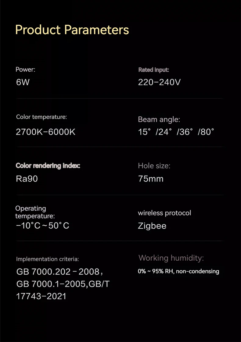Smart Spotlight Downlight T3 Zigbee Dimming Round Light Beam Angle 15°24°36°80°