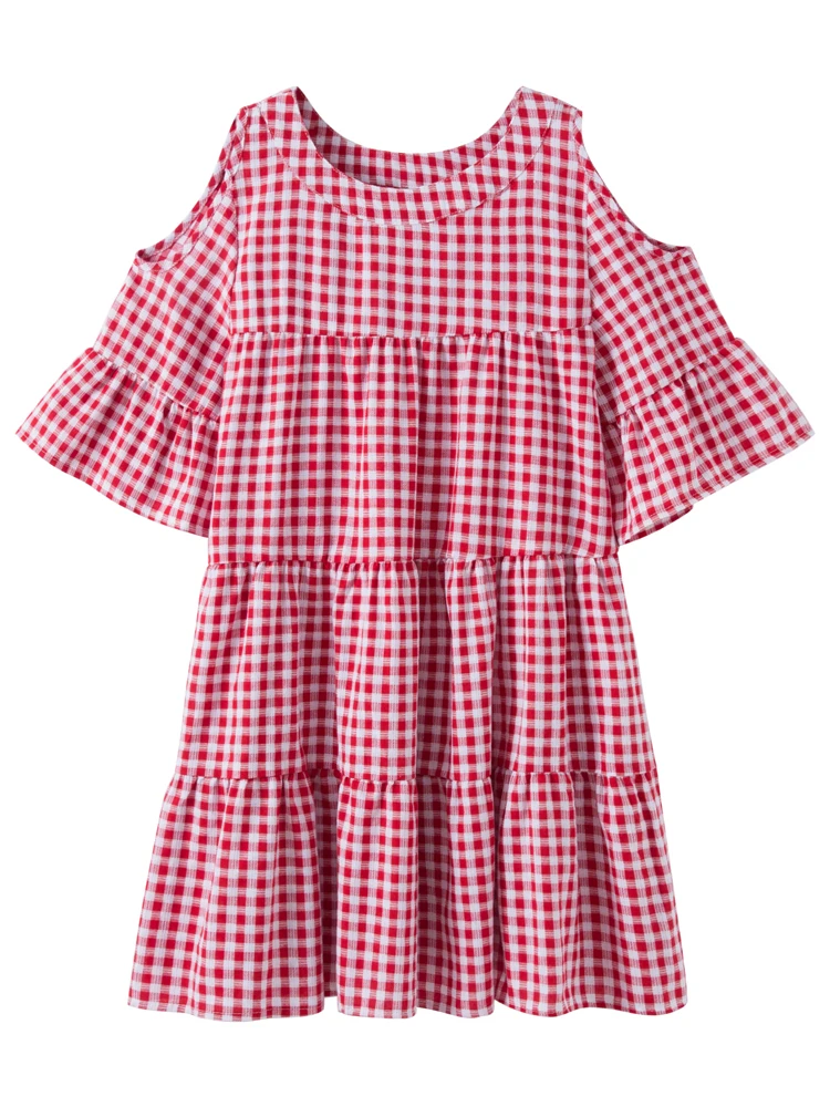 Summer Loose Pregnancy Shirts Shoulderless O-neck Maternity Plaid Blouses Plus Size Cotton Linen Pregnant Women's Clothes
