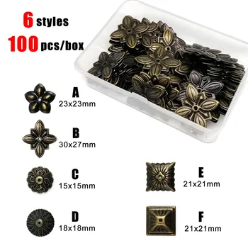 100pcs Boxed Bronze Antique Brass Jewelry Chest Wood Box Decorative Stud Shim Pad Washer Gift Wine Case Sofa Upholstery Nail