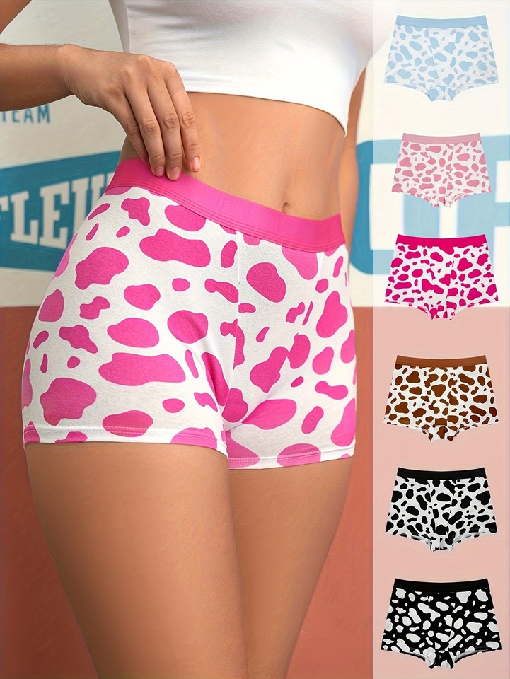 6-piece set of multi-color pure cotton women's briefs with cow print, casual and fashionable, seamless women's underwear