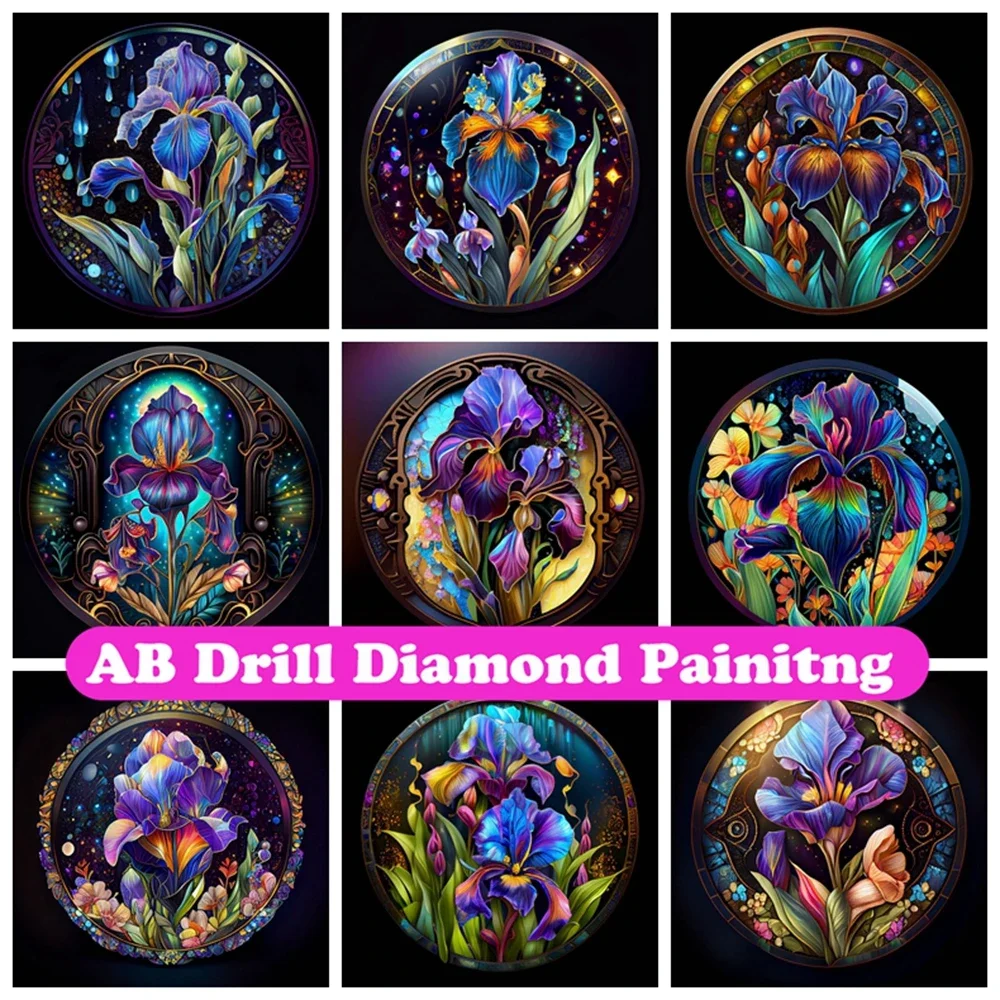 

Iris Flower 5D DIY AB Diamond Painting Cross Stitch Color Floral Rhinestones Mosaic Picture Embroidery Room Decor Gift