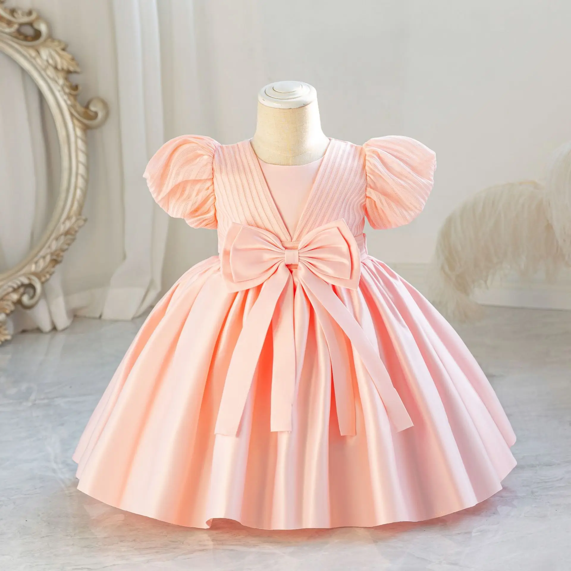 Summer 2024 Big Bow Party Baby Girls Dress Toddler Tutu Lace 1st