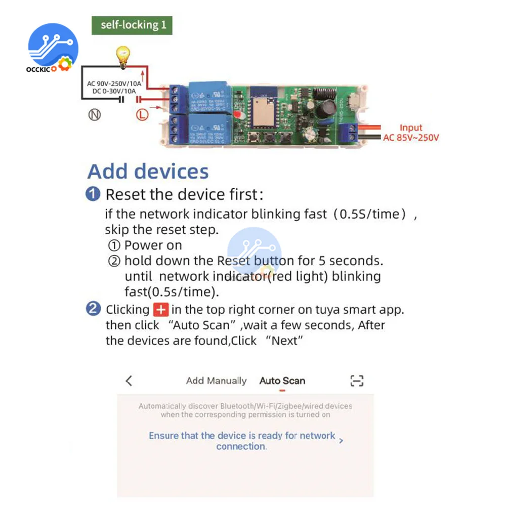 Módulo do Interruptor do Motor com Wi-fi Controle Remoto Canais Inching Relé Rádio rf 433 Ac85250v Trabalho com Tuya Smart - Image 3