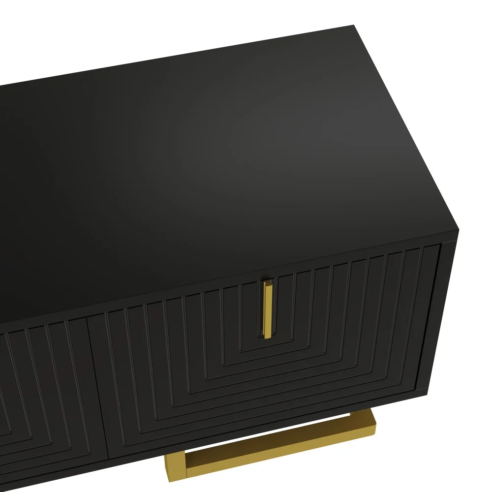 Moderner TV-Schrank mit strukturierten Türen – goldene Griffe und Beine, stilvolle TV-Möbel, bietet praktische Medienaufbewahrung – Detail 38