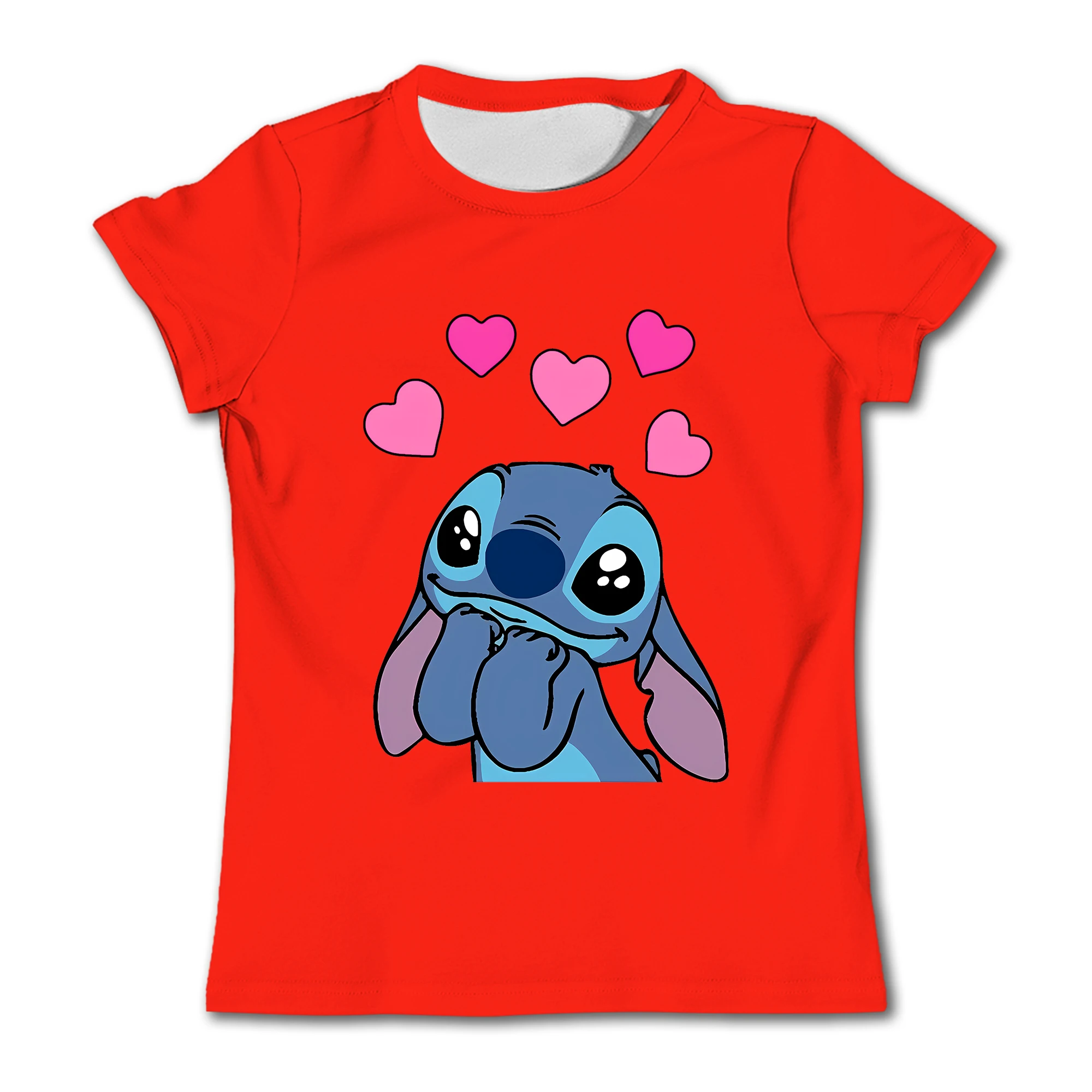 

Disney Cartoon Blouses Lilo Stitch Tops Fashion 2024 Summer T-shirts White Short Sleeve Shirt girl Clothing boy Tees