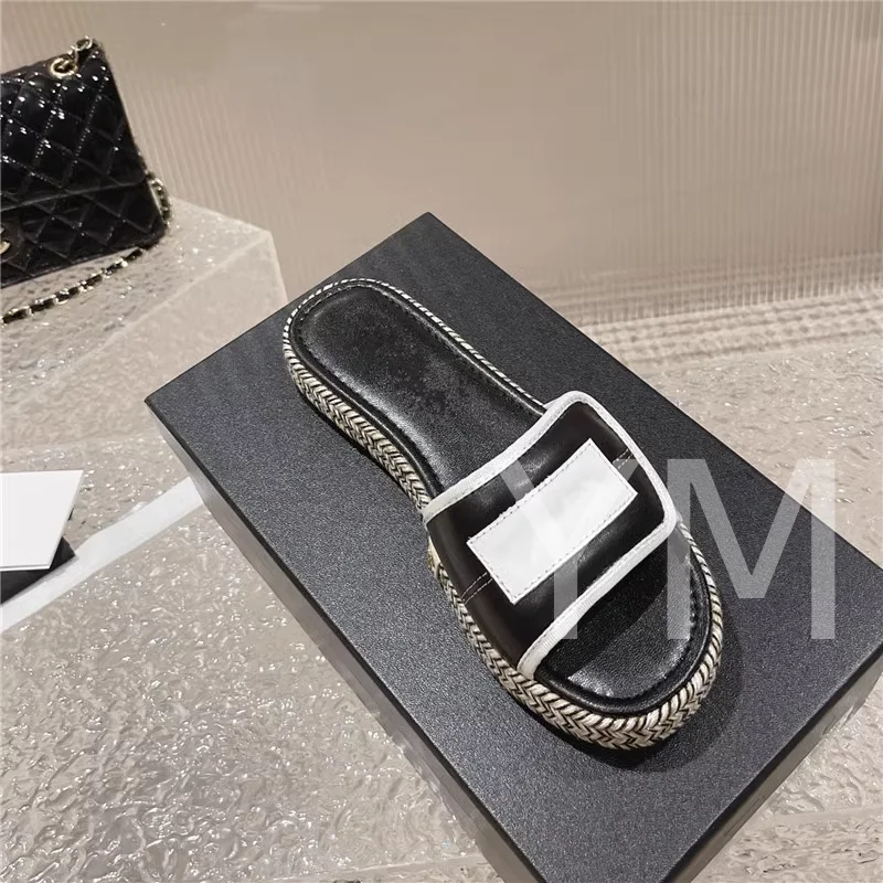 

Outdoor Vacation Beach Shoes Fashion Classic Letter Mixed Color Slippers Platform Leather Flats Hemp Rope Woven Sandals Handmade