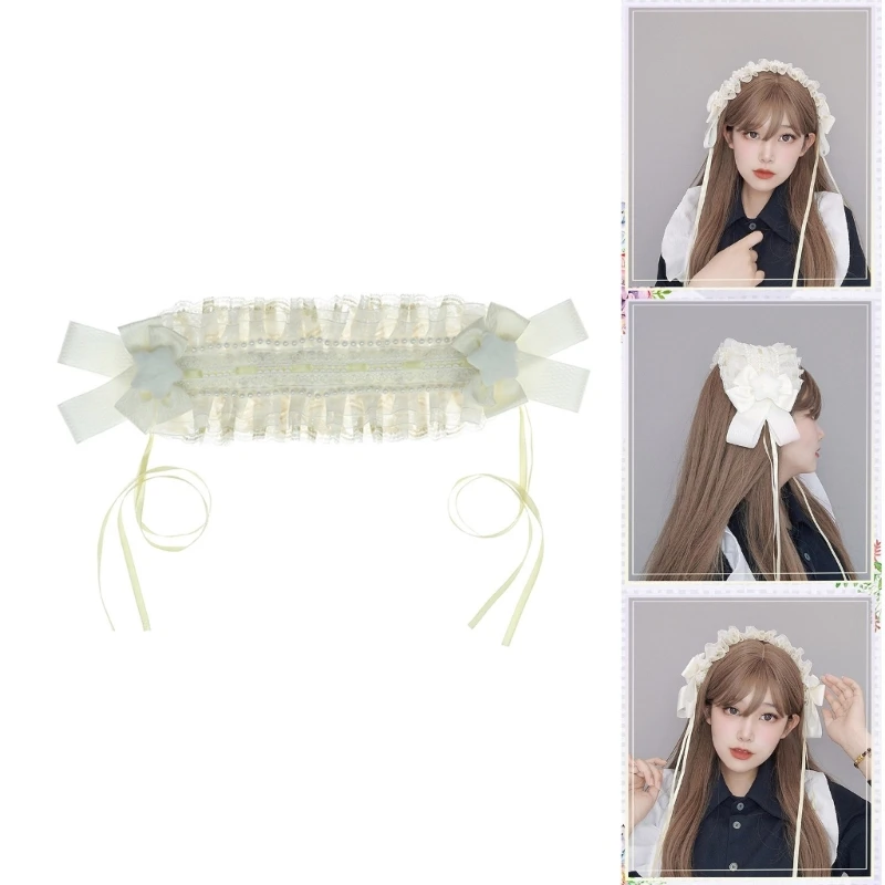 Cosplay Maid Pleated Lace Hair Hoop Women Elegant Bowknot Makeup Headband for Girls Cosplay Maid Hair Accessories
