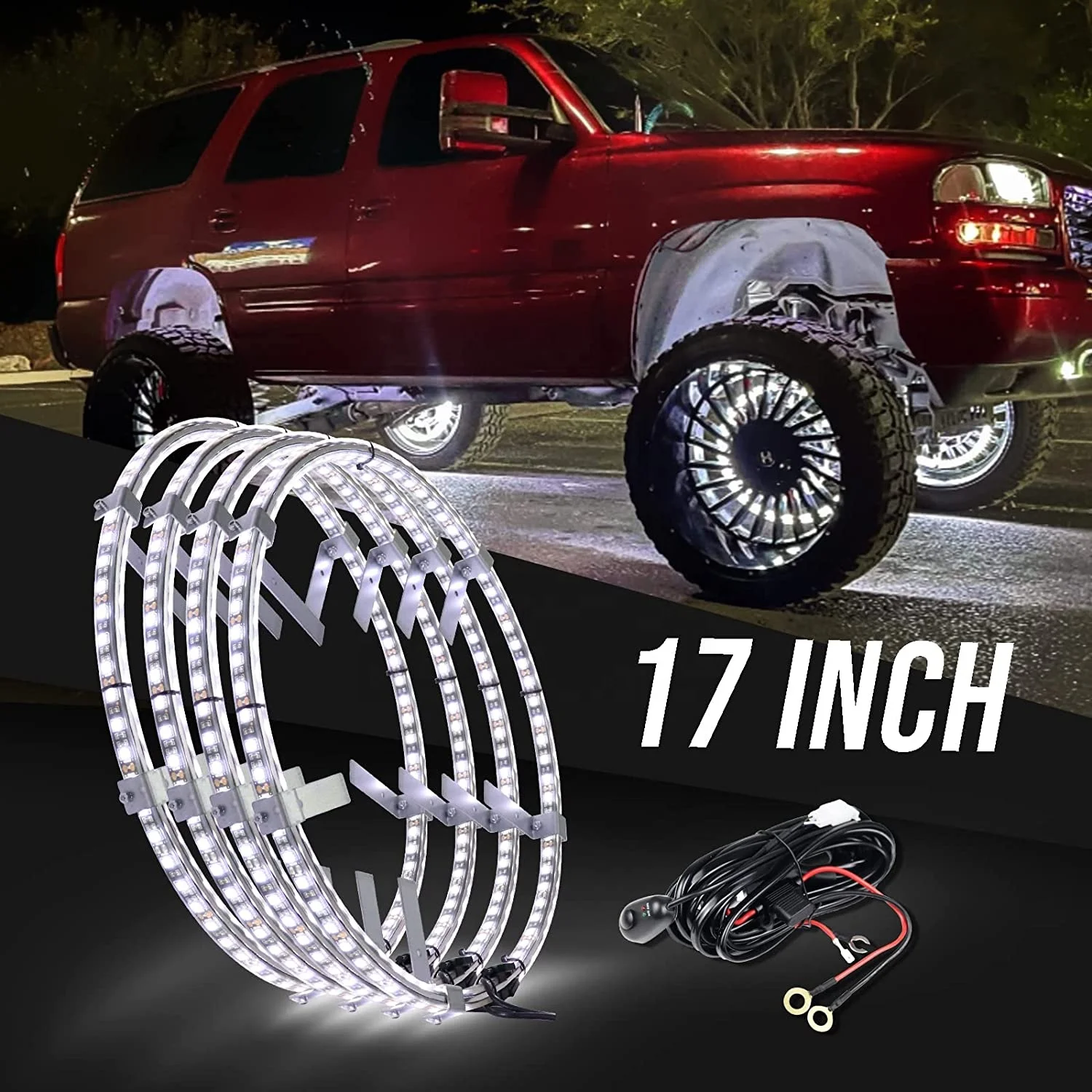 

LLevo super bright 60w truck car wheel light 17inch wheel ring light double row pure white wheel ring lights