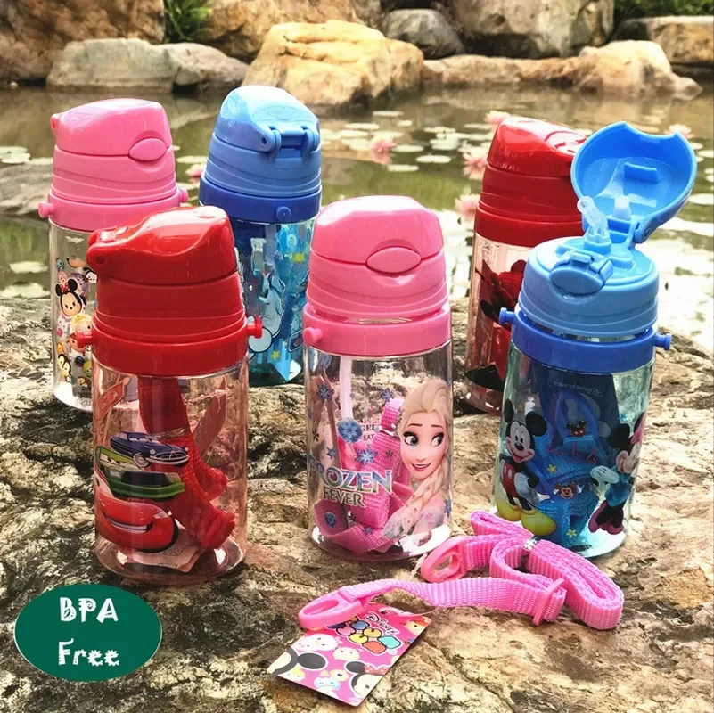 Disney Children's Water Bottle 350ml BPA Free Environmental Protection Leak Proof Cartoon Straw Cup Back with Water Cup Summer