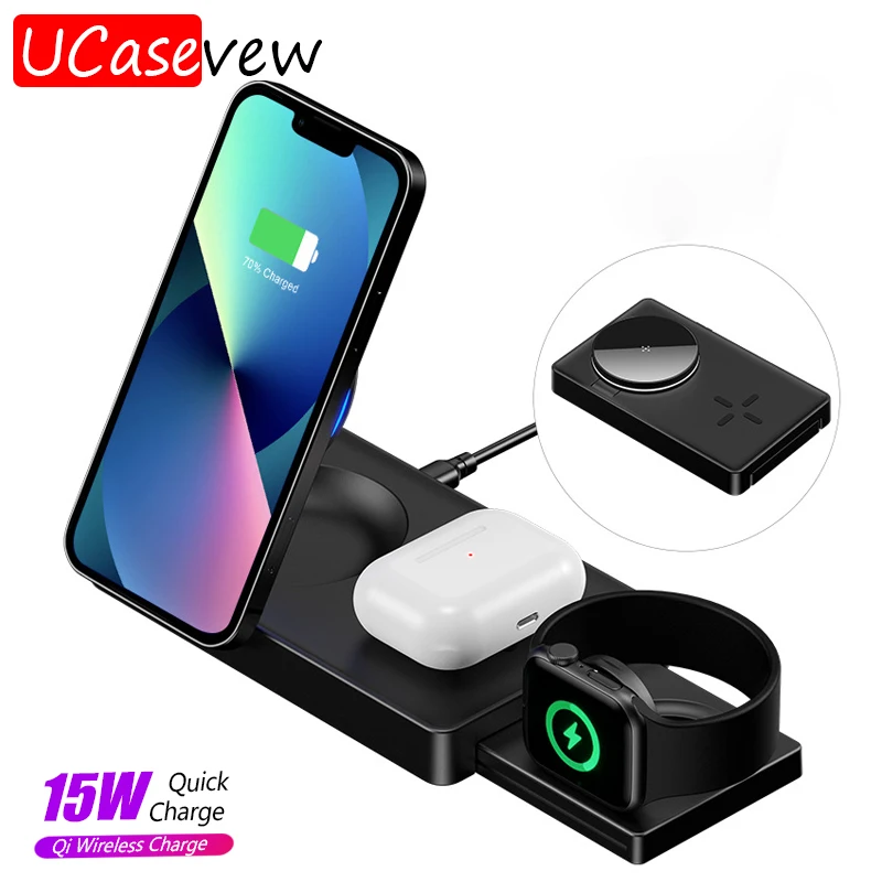 

Беспроводное зарядное устройство 3 в 1 для iPhone 13 12 11 Pro X Android Samsung S21 Apple Watch Airpods гарнитура Pro настольная зарядная док-станция