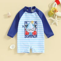 Kids Boys Summer Swimwear Casual Whale Print Long Sleeve Monokini Swimsuit Beachwear Bathing Suit 0-5T 2