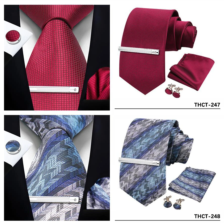 Top Qualität Elegante Krawatten Set Hanky Manschettenknopf Krawatte Clips Business Krawatte Für Männer Hochzeit Formale Gravata Anzug Zubehör Herren Geschenk – Detail 33