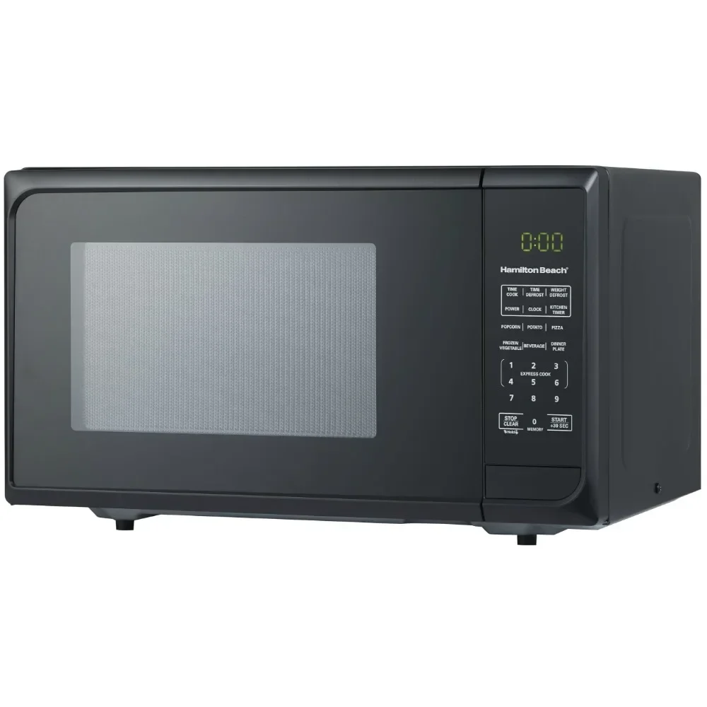0.9 cubic foot matte black microwave oven with 6 quick setting menu options, easy to read LED display, and child safety lock 3