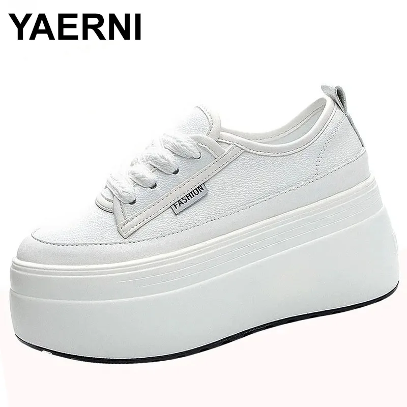 

Women's Sneakers Platform High Heel Platform 2023 Spring New Girls Shoes Lace Up Fashion Genuine Leather Ladies Shoes