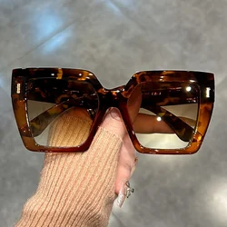 Stylish Gradient Sunglasses with Oversized Square Frame and Anti - Reflective Lenses - Perfect Summer Beach Party Accessory (Leopard)