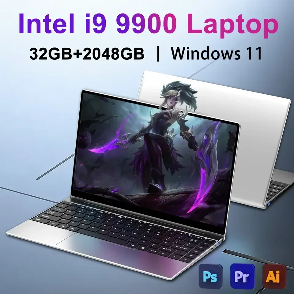 لابتوب جديد فائق النحافة لعام 2026 بشاشة 14.1 بوصة، معالج إنتل كور i9-9900، ذاكرة وصول عشوائي 32 جيجابايت، قرص صلب SSD سعة 2 تيرابايت، مناسب للألعاب والمكاتب والدراسة، نظام تشغيل ويندوز 11 برو، دقة شاشة FHD 1920*1080.