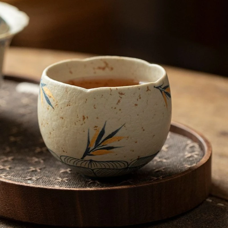 Caramel Glaze Hand-painted Bamboo Gaiwan Retro Tea Tureen Tea Bowl With Lid Kit Tea Maker Cover Bowl Chinese Tea Set Gift