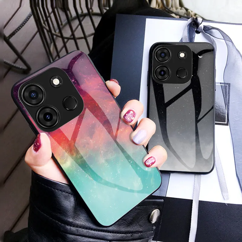 

Звездное зернистое стекло для Infinix Smart 7 X6515, закаленное стекло, жесткая задняя крышка, силиконовый бампер из ТПУ для Infinix Smart 7 X6515
