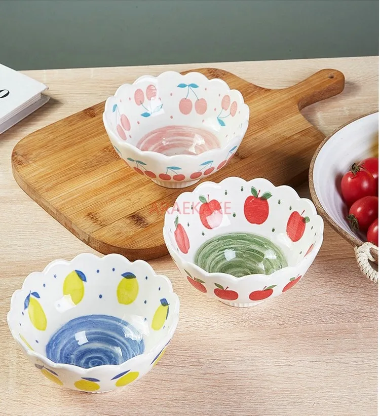 Ceramic fruit salad bowl, ice cream bowl, creative and cute home yogurt dessert rice bowl