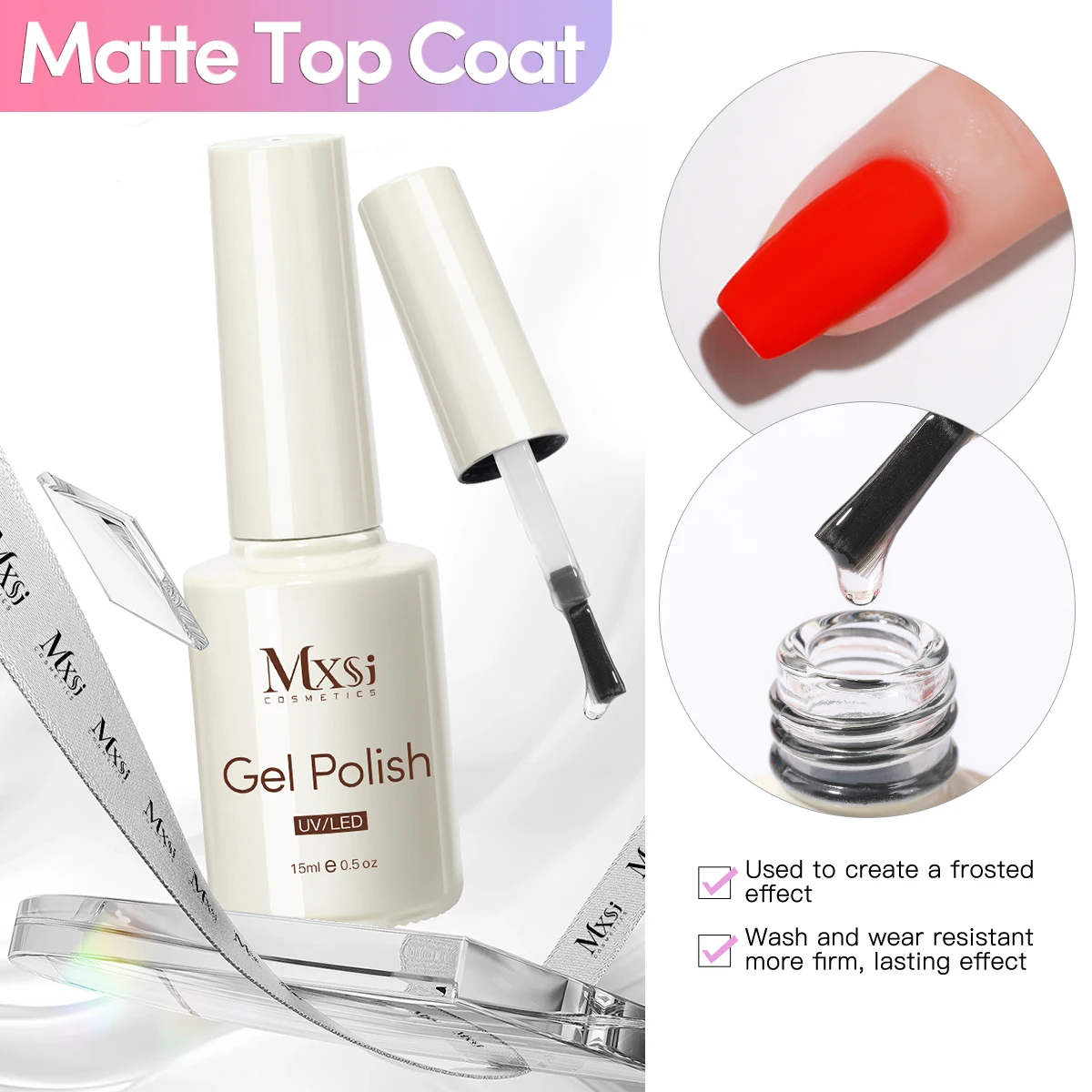 Mxsi 15ml Crystal Clear Rubber Base Gel Nail Polish Glitter Semi-Permanent Varnish Basecoat Self Leveling UV LED Top Coat Gel