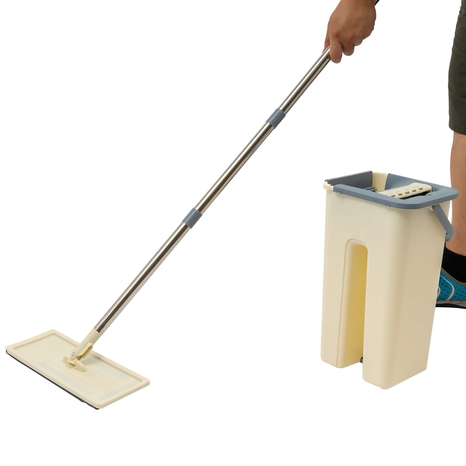33*12*128cm Flachmop mit 8L Eimer 10 Wischtücher Bodenreinigungsmop für Haushalt Trocken- und Nasswischen von Decken, Fenstern – Detail 8