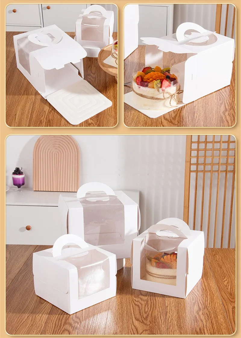 5Pcs White Paper Cake Boxes with Clear Window, Portable 3/4/6/8/10 Inch Dessert Packagi... - SKU PCBW1117 - UGI Packaging