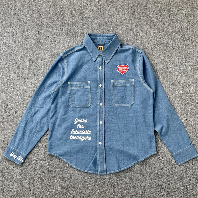 HUMAN MADE 22SS Japanese Style Fallow Men And Women Heart Character  Printing Retro Dog Head Embroidery Loose Shirt