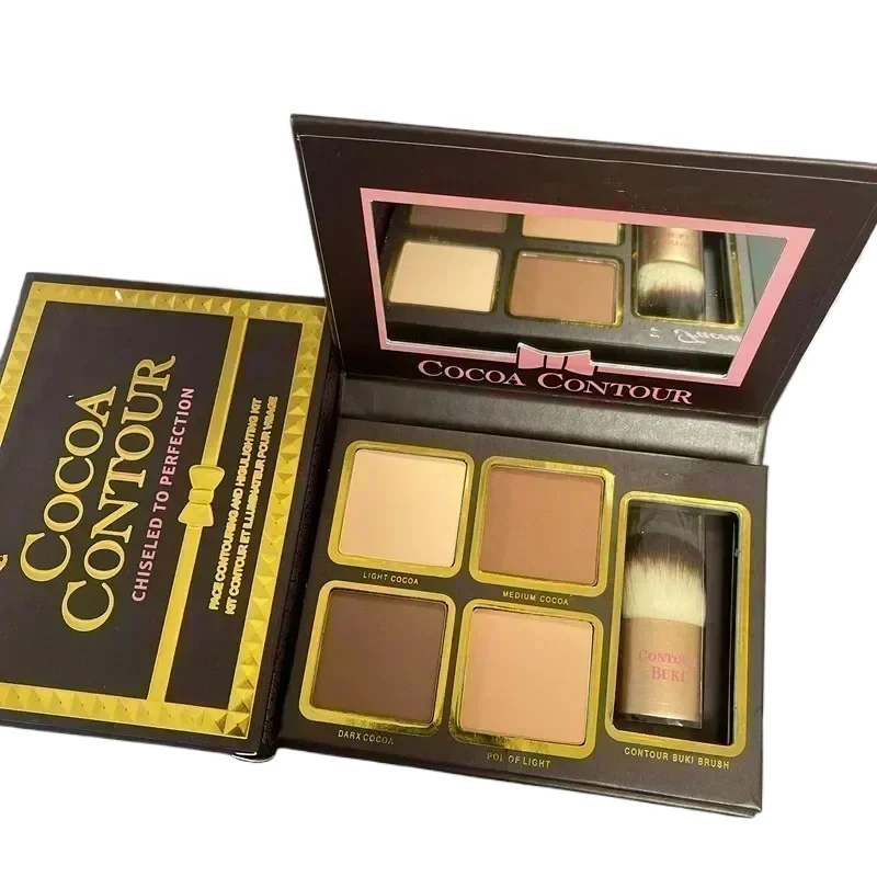 Nuova Polvere per Trucco in 4 Colori, Contorno Viso al Cacao con Pennello