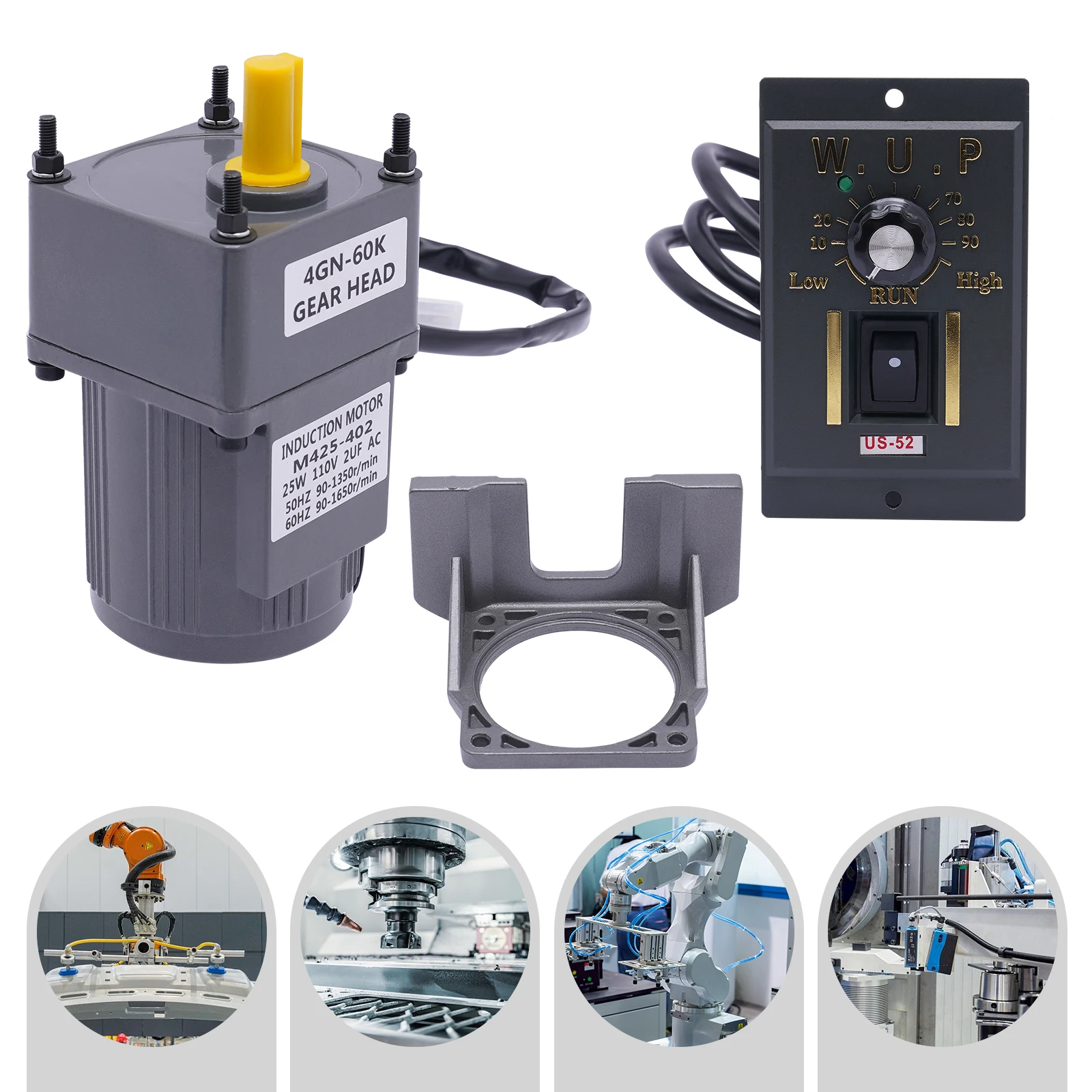 AC 110V Electric Gear Motor Variable Speed Reduction Controller 1:60 25W 90-1350 RPM