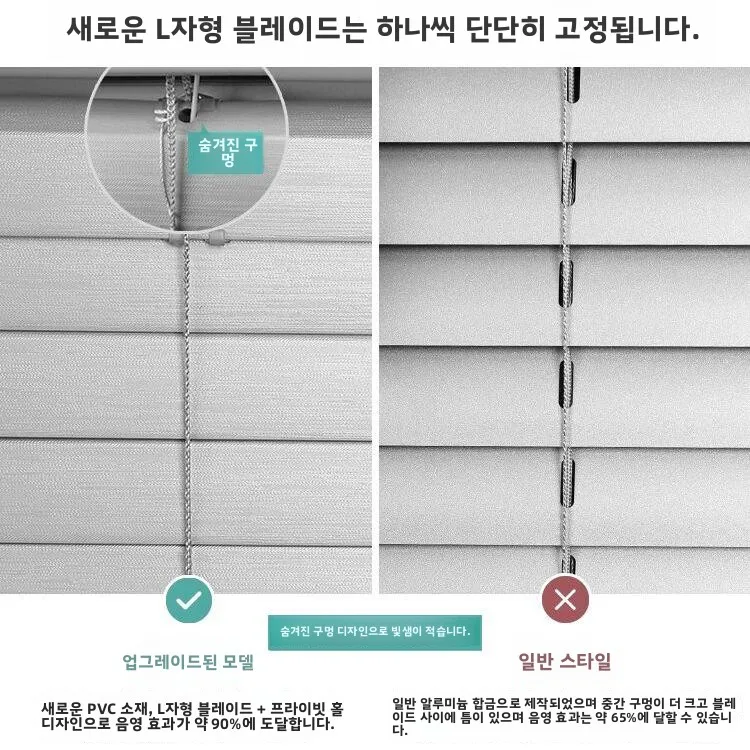 새로운 L자형 숨겨진 구멍 PVC 블라인드 창문 욕실 방수 무타공 블라인드 커튼 (팔각형 창문용)