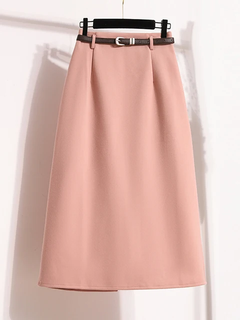 Plus Size Skirt Women 2024 Autumn New High Elastic Waist Black Pink A Line Skirt Women Korean Style Large Size Woolen Skirts