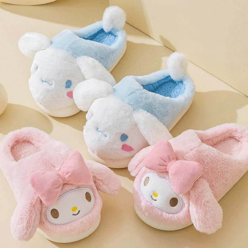 

Sanrio Kawaii Cinnamoroll My Melody плюшевые женские хлопковые тапочки Нескользящие сохраняющие тепло осень и зима домашние плюшевые туфли