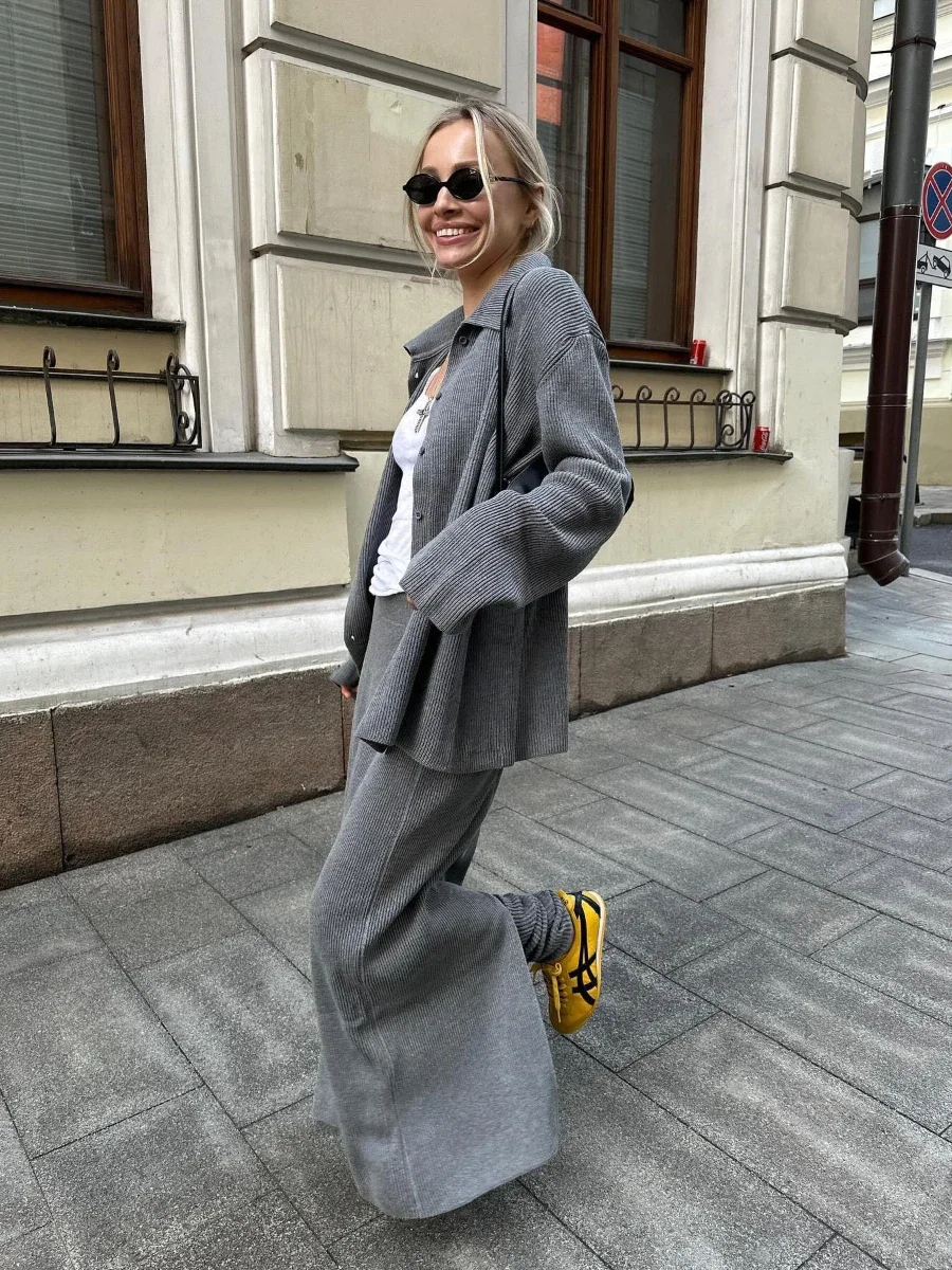 Bornladies Knitted Cardigan Sweater Skirt 2-Piece Set Autumn New Stylish Women's Loose Casual Shirt High Waist Split Skirt Set