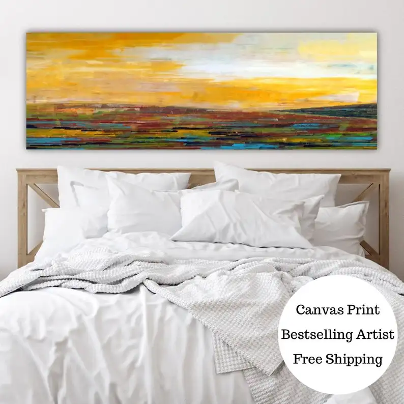 

Modern Landscape Horizontal Wall Decor Living Room Wall Art Large Horizontal Painting Wall Canvas Landscape Abstract Blue Green