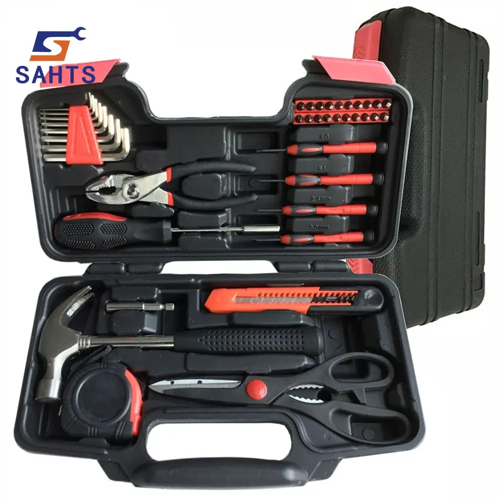 

SAHTS 39 Piece Household Home Hand Tool Combination Package Hand Hammer Plier Screwdriver Knife Kit Plastic Toolbox Storage Case