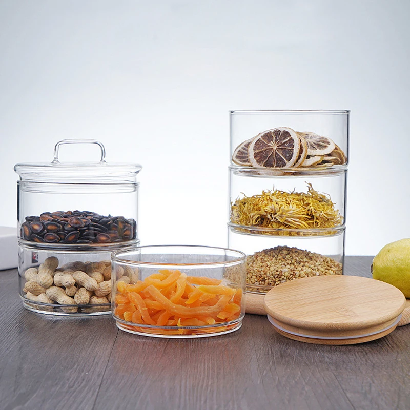 Round Glass Bowls with Bamboo Lid