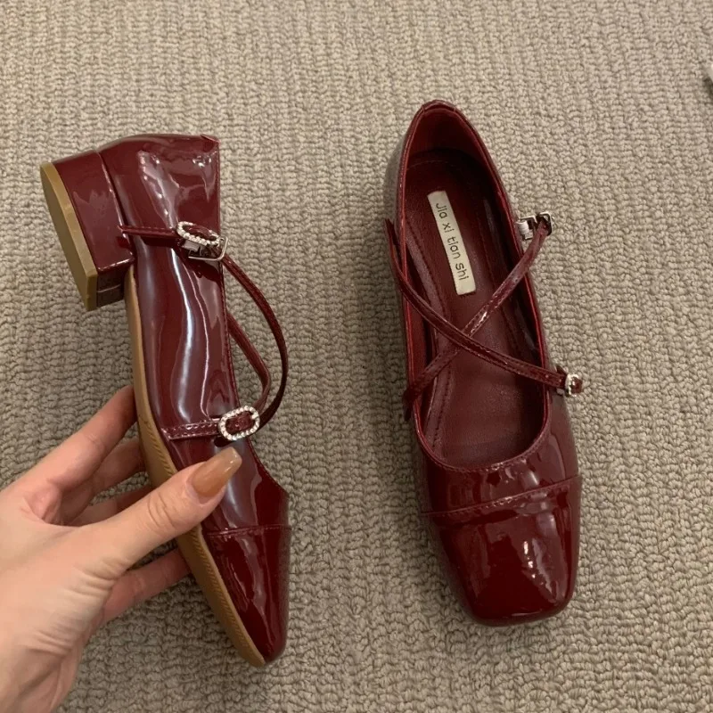 Casual Basic Flats for Women Fashion  Summer  Solid Buckle Strap Shallow Ladies Shoes  Square Toe Pu Flats Zapatos Para Mujeres