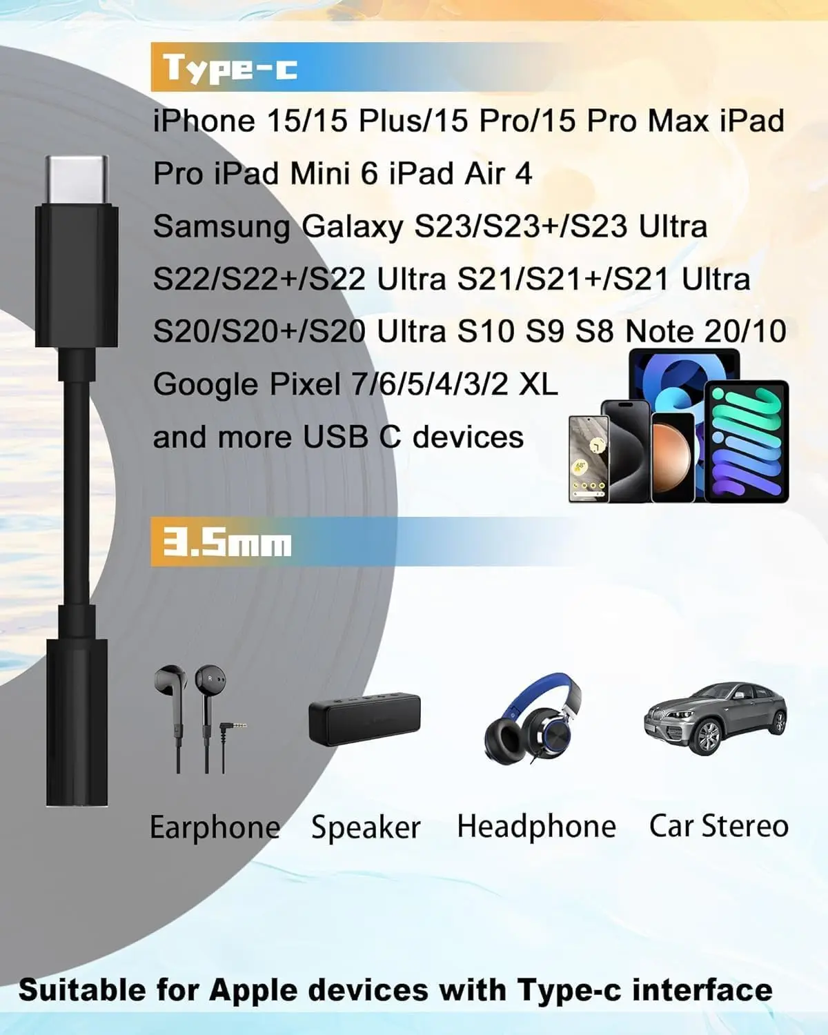 USB Type C to 3.5mm Earphone Adapter and Audio Converter