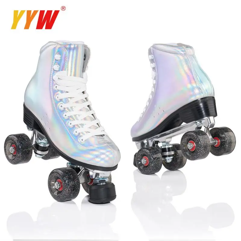 

Roller Skates Shoes Flash Quad Wheels Beginner Sliding Sneaker With 4 Wheels Metal Bracket Skating Adult Double Row Roller Shoes