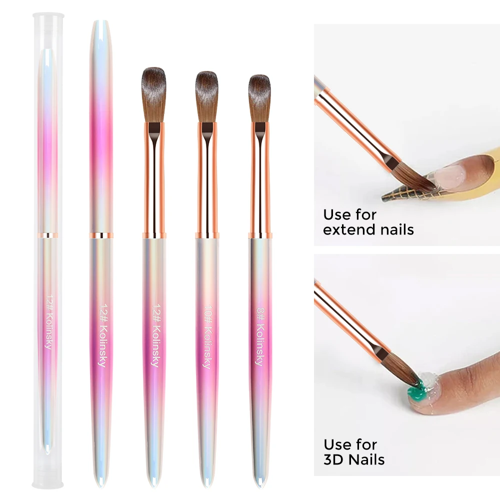 ANGNYA Kolinsky Acrylic Nail Brush 3D Pure Handmade Nail Art Brushes For Acrylic Application  For Diy Home Salon Size 8#10#12# 6